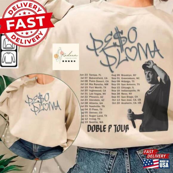 Tops - Peso Pluma Music Sweatshirt Retro Tour Doble P  Unisex 2 Sided